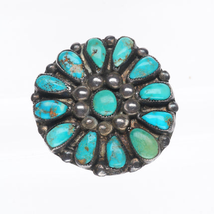 sz11 c1930 Big vintage Zuni high grade turquoise cluster sterling silver ring
