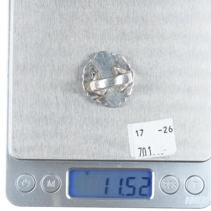 sz6 c1930 Big vintage Zuni sterling silver cluster ring with nice turquoise