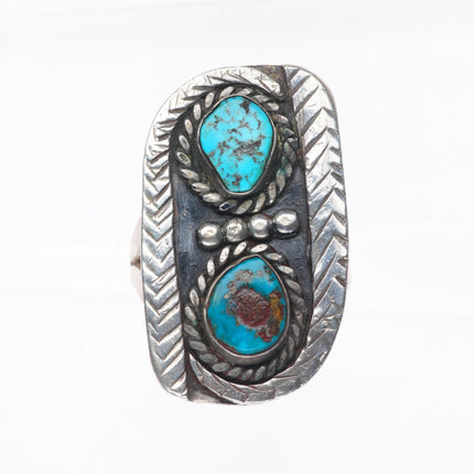 sz10 Vintage Navajo men's snake ring sterling silver with nice turquoise