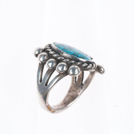 sz8.5 Antique Navajo Lone Mountain turquoise ingot silver beaded accent ring