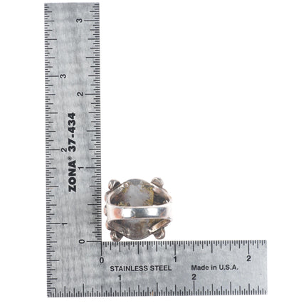 sz8.5 Antique Navajo Lone Mountain turquoise ingot silver beaded accent ring