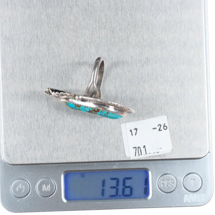 sz8.75 Large Vintage Bullock Navajo sterling silver turquoise ring