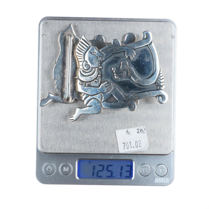 Emma Melendez Navajo sterling silver Aztec/Incan/Mayan style belt buckle