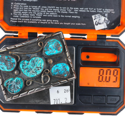 Vintage Navajo sterling silver 5 stone turquoise rectangle belt buckle