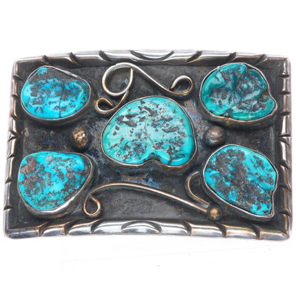 Vintage Navajo sterling silver 5 stone turquoise rectangle belt buckle