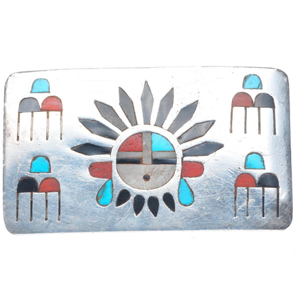 Vintage Zuni sterling silver sunface/raincloud multi-stone inlay belt buckle