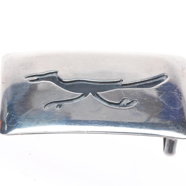 Vintage Navajo Overlay Roadrunner belt buckle sterling silver