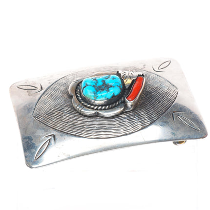 Roy Vandever Navajo sterling silver, turquoise, coral belt buckle