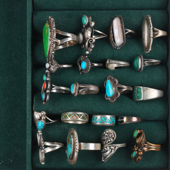 sz5-10 Southwestern/Navajo sterling silver turquoise/coral/shell ring lot