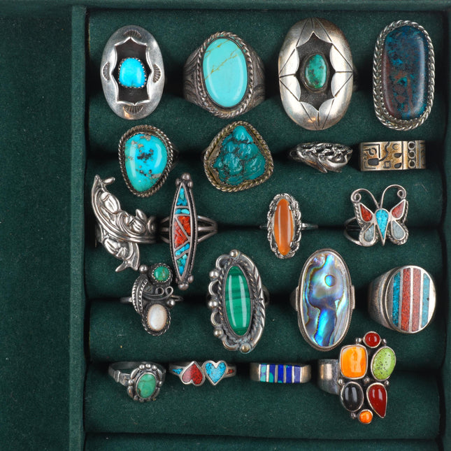 sz5-13 Southwestern/Navajo sterling silver turquoise/coral/shell ring lot