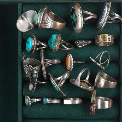 sz5-13 Southwestern/Navajo sterling silver turquoise/coral/shell ring lot
