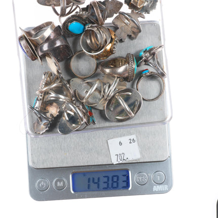 sz3-10 Southwestern/Navajo sterling silver turquoise/coral/shell ring lot