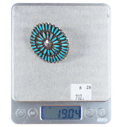 sz6 Big Vintage Zuni sterling silver needlepoint gem turquoise ring