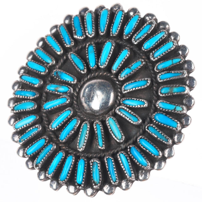 sz6 Big Vintage Zuni sterling silver needlepoint gem turquoise ring