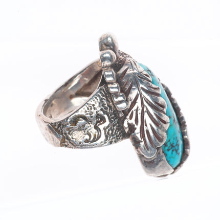 sz7 Chief Shatka Bear Step Vintage Sterling silver ring with turquoise
