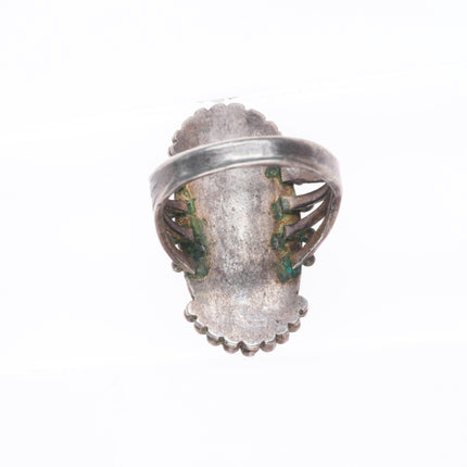 sz5.5 c1930's Navajo sterling silver twisted wire bezel 4 shank turquoise ring