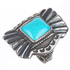sz8.5 c1930's Vintage Navajo Chiseled/stamped sterling silver turquoise ring