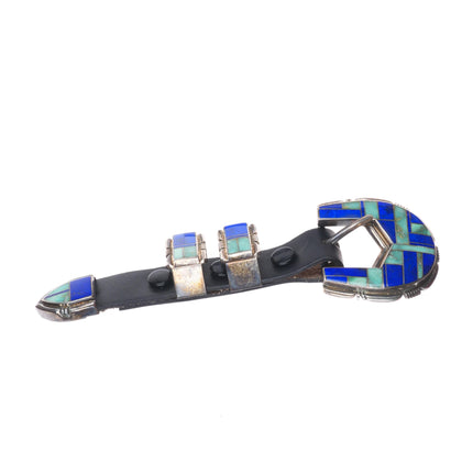 A. Yazzie Vintage Navajo sterling silver turquoise/lapis ranger belt buckle set