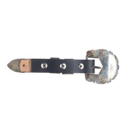 A. Yazzie Vintage Navajo sterling silver turquoise/lapis ranger belt buckle set