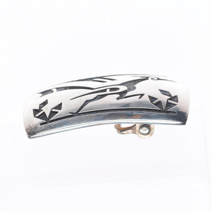 Bernard Dawahoya Hopi overlay roadrunner belt buckle sterling silver