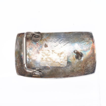 Bernard Dawahoya Hopi overlay roadrunner belt buckle sterling silver