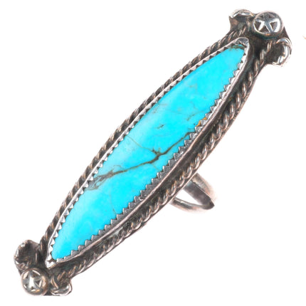 sz5.5 Long vintage Navajo sterling silver turquoise rope bezel ring