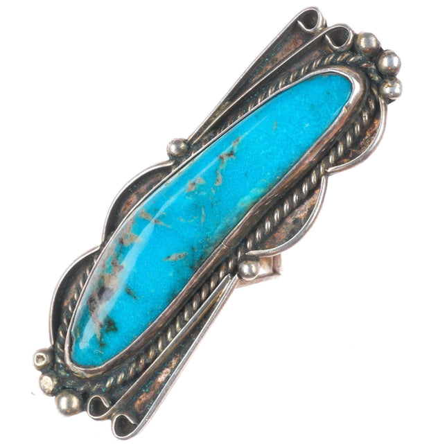 sz6 Long vintage Navajo sterling silver abstract turquoise ring