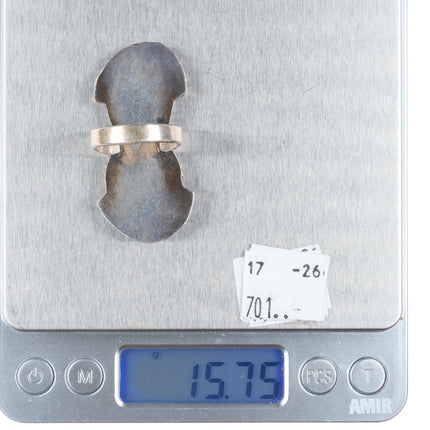 sz9 Big Vintage Navajo sterling silver ring with nice green turquoise