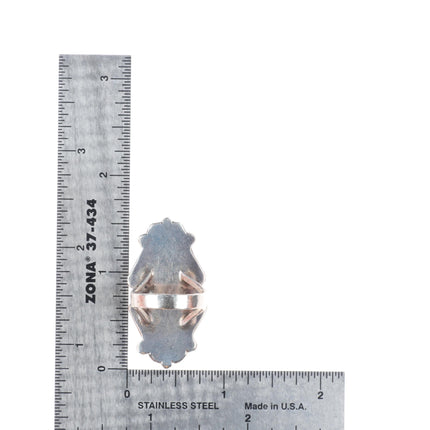 sz6.5 c1950 vintage Navajo sterling silver petrified wood agate long ring