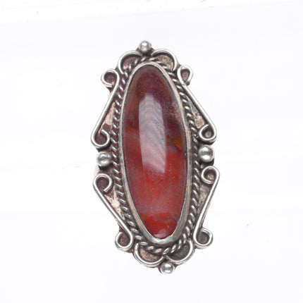 sz6.5 c1950 vintage Navajo sterling silver petrified wood agate long ring