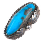 sz7 Vintage Navajo sterling silver feather accented turquoise ring