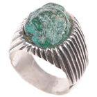 sz9 Vintage Navajo ribbed sterling silver green turquoise  men's ring