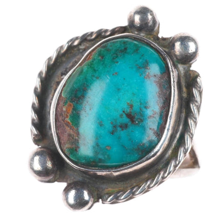 sz7 Vintage Navajo sterling silver green turquoise ring