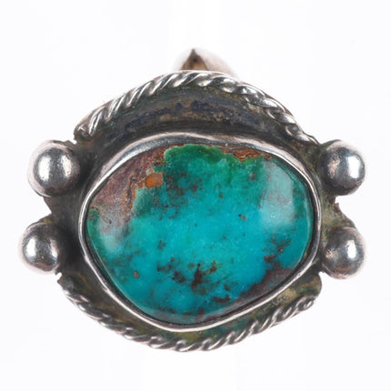 sz7 Vintage Navajo sterling silver green turquoise ring