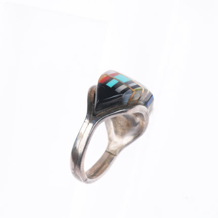 sz7.75 Lee Edaakie Zuni sterling silver multi-stone channel inlay ring