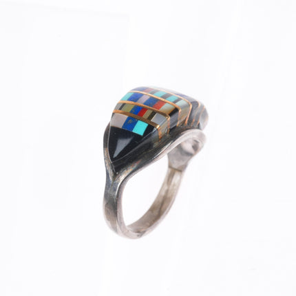 sz7.75 Lee Edaakie Zuni sterling silver multi-stone channel inlay ring
