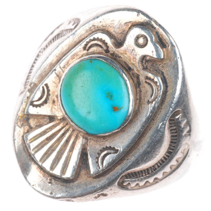 sz8 30's-40's Vintage Navajo sterling silver turquoise thunderbird ring