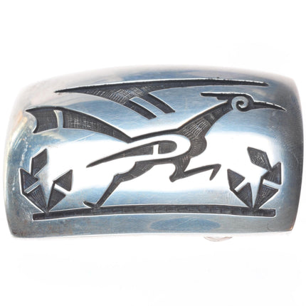 Bernard Dawahoya Hopi overlay roadrunner belt buckle sterling silver