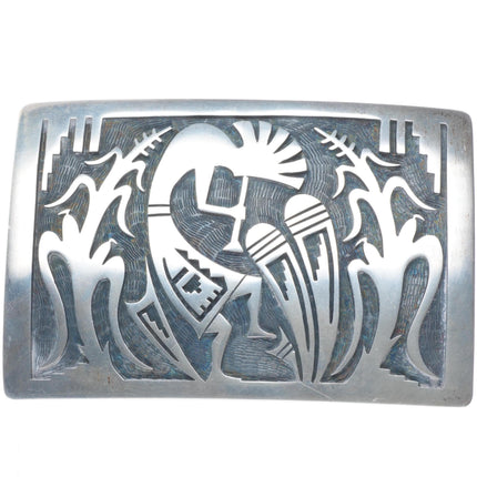Steven Sockyma Hopi Overlay Kokopelli/Corn sterling silver belt buckle