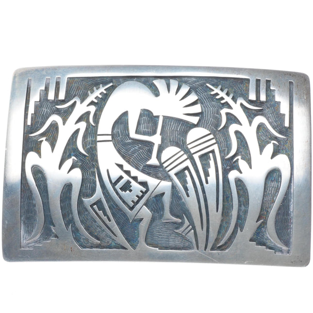 Steven Sockyma Hopi Overlay Kokopelli/Corn sterling silver belt buckle