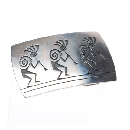 Ramon Dalangyawma Hopi Overlay Kokopelli dancers sterling silver belt buckle