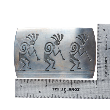 Ramon Dalangyawma Hopi Overlay Kokopelli dancers sterling silver belt buckle