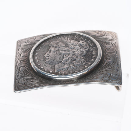 The Westerner Reno NV Sterling silver hand engraved dollar coin belt buckle