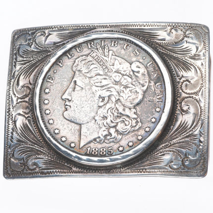 The Westerner Reno NV Sterling silver hand engraved dollar coin belt buckle