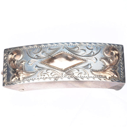 Vintage 1960's 10k gold on engraved sterling silver Mexican belt buckle