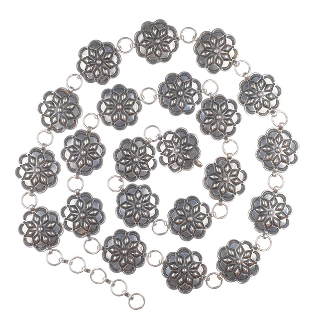 42" Vintage Southwestern/Navajo sterling silver deep stamped link concho belt