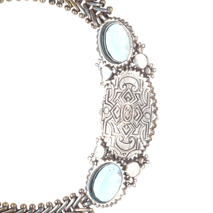 Stephen Dweck Blue Topaz carved quartz/abalone sterling silver necklace/earrings