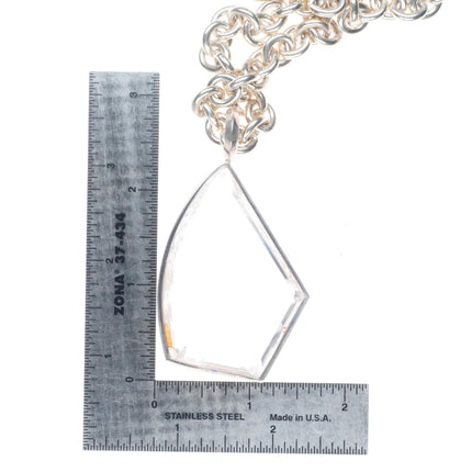 Heavy Retro Stephen Dweck long crystal pendant sterling silver necklace