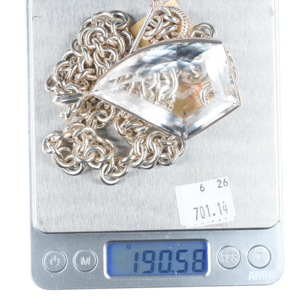Heavy Retro Stephen Dweck long crystal pendant sterling silver necklace