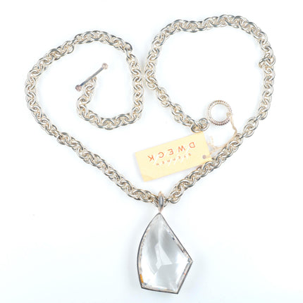 Heavy Retro Stephen Dweck long crystal pendant sterling silver necklace